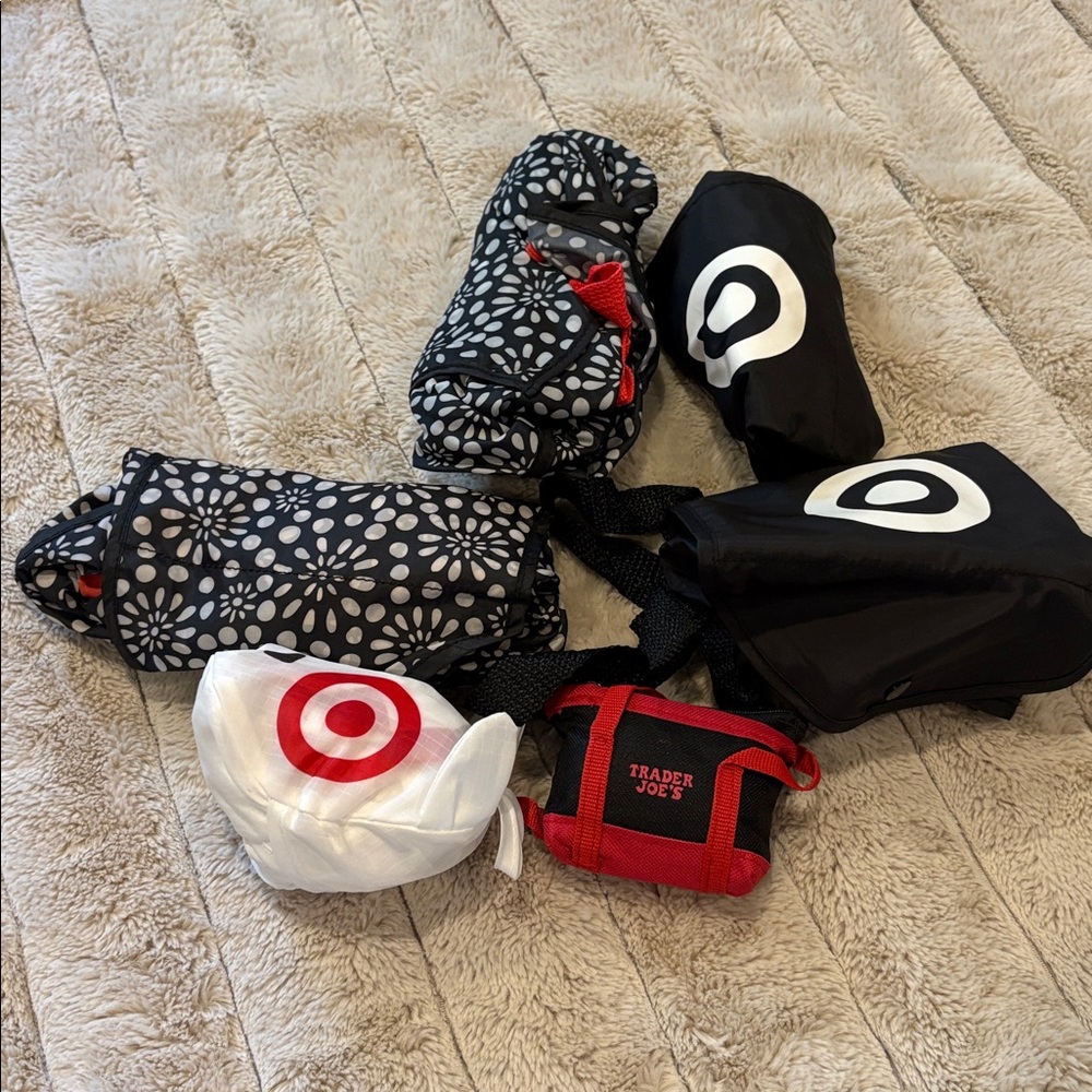 Black and White Reusable Bags with Red Accents
